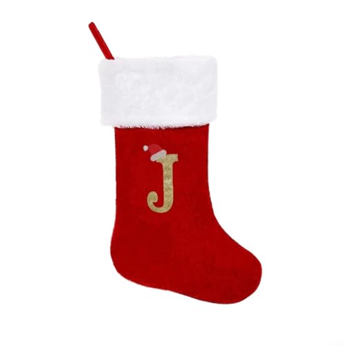 HpLive Medias de Navidad con letras bordadas personalizadas, medias de letras rojas para vacaciones de Navidad (J)