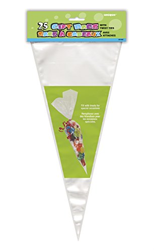Unique- Paquete de 25 bolsas cono grande de celofán, Color transparente (61997)