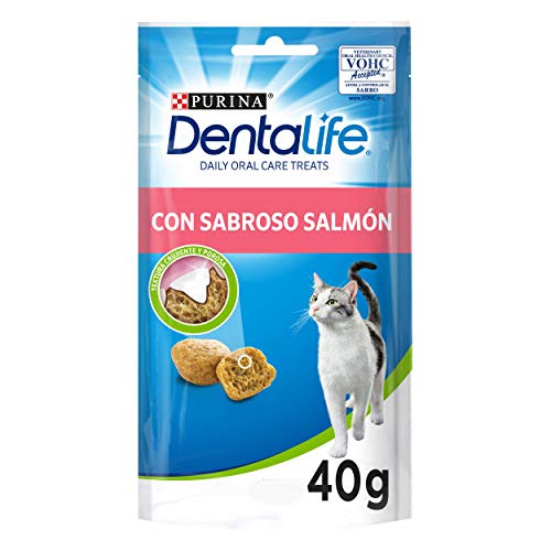 Purina Dentalife Daily Oral Care, Snack dental para gatos con Salmón, bolsa de 40g