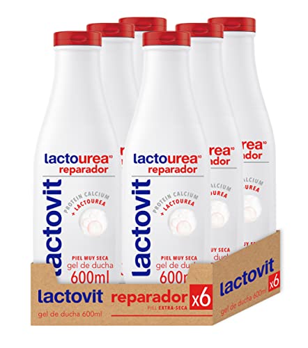 Lactovit - Gel de Ducha Reparador Lactourea, para Pieles Secas y Extra Secas - 6 x 600 ml (Total 3600 ml)