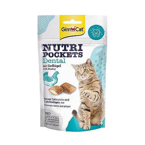GimCat Nutri Pockets Dental - Snack crujiente para gatos, con relleno cremoso e ingredientes funcionales - 1 bolsa (1 x 60 g)