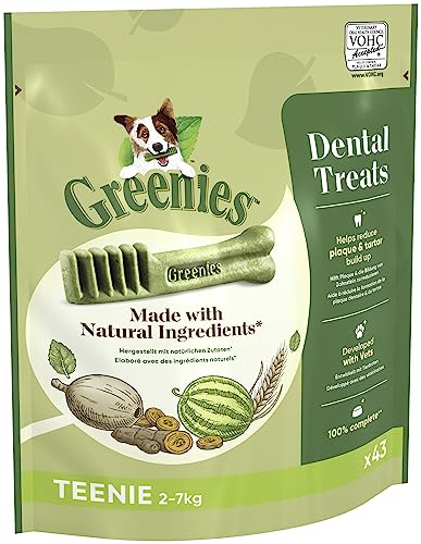 GREENIES Bastones dentales para perros pequeños que pesan de 2 a 7 kg, 43 palitos masticables, golosinas de higiene bucal certificadas por veterinarios, 340 g