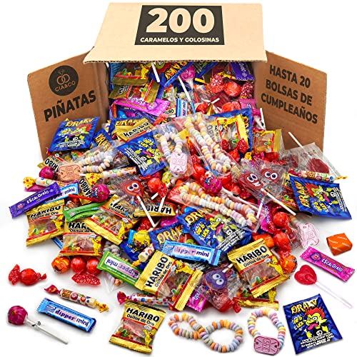 Mega Pack 200 Chuches, Caramelos y Golosinas Cia&Co · Para Cumpleaños, Piñatas, Fiestas Infantiles, Navidad, Halloween · Hasta 20 Bolsas de Cumpleaños · Surtido Envuelto Individualmente